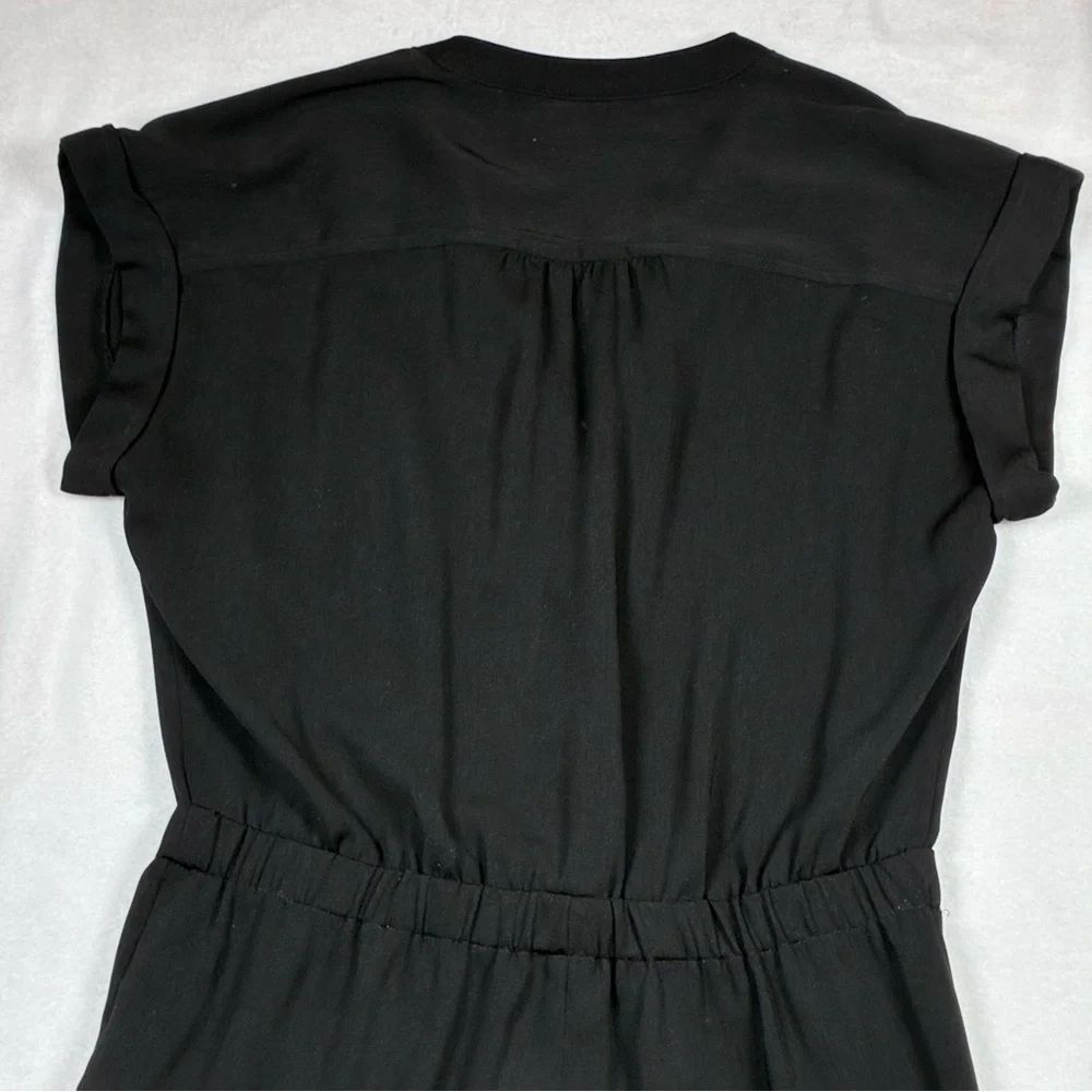 J.Crew Women jumpsuit Cuffed Camp-Shirt Small Black V-Neck Short Sleeve